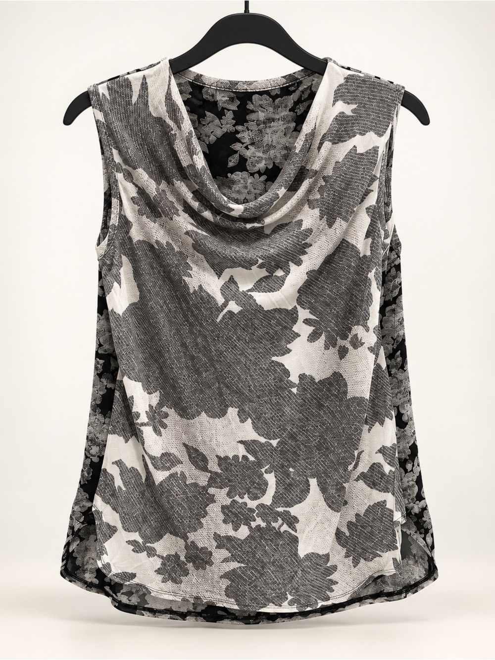 CABi 3057 black white Gray Floral TANGO tank Sleeveless Top womens blouse Small